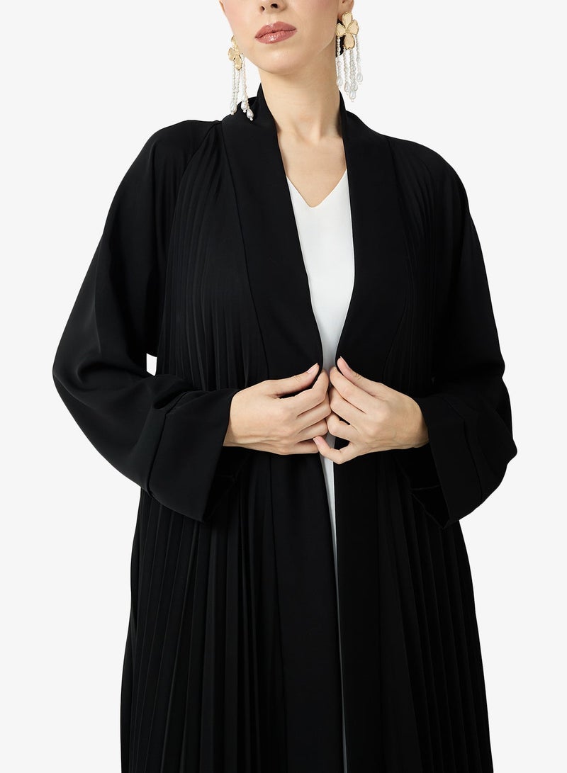 hayas closet Black Pleated Abaya With Sheila - Image 4